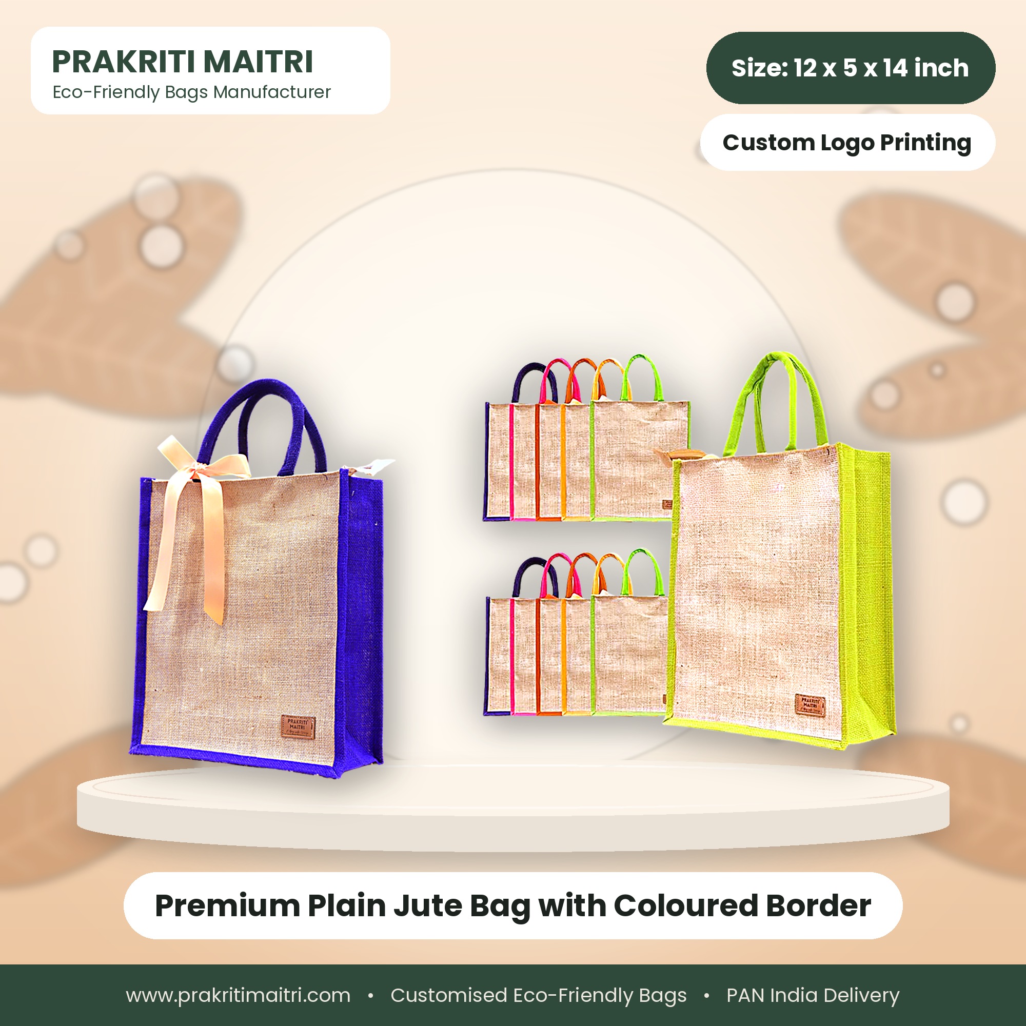 Premium Plain Jute Bag with Coloured Border